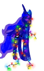 Size: 620x994 | Tagged: safe, artist:jaedynofequestria, derpibooru import, princess luna, christmas, christmas lights, holiday, image, png, simple background, solo, white background
