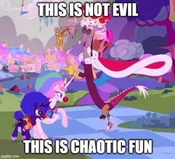 Size: 550x499 | Tagged: safe, derpibooru import, edit, edited screencap, screencap, discord, princess celestia, princess luna, draconequus, chaos, cropped, g4, image, jpeg