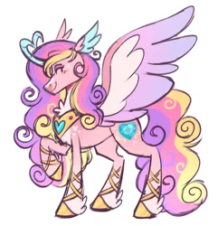 Size: 768x798 | Tagged: safe, artist:wanderingpegasus, derpibooru import, princess cadance, alicorn, pony, curved horn, g4, horn, image, png, simple background, smiling, solo, white background
