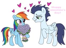 Size: 972x720 | Tagged: safe, artist:dasher666, derpibooru import, rainbow dash, soarin', pegasus, pony, blushing, bouquet, bouquet of flowers, female, flower, holiday, image, looking at each other, looking at someone, male, mare, png, shipping, smiling, smiling at each other, soarindash, stallion, straight, valentine's day