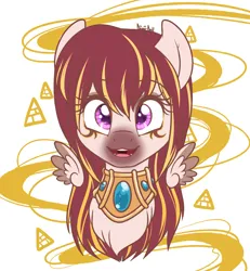 Size: 2500x2700 | Tagged: safe, artist:diigii-doll, derpibooru import, oc, oc:aeylinfaith, unofficial characters only, pegasus, pony, bust, floating wings, front view, high res, image, jewelry, open mouth, open smile, png, portrait, smiling, solo, wings