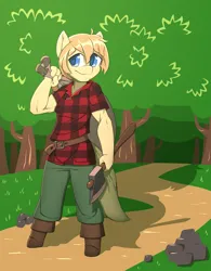 Size: 3204x4107 | Tagged: safe, artist:afkregen, derpibooru import, oc, unofficial characters only, anthro, unguligrade anthro, axe, boots, clothes, high res, image, lumberjack, male, png, sack, shoes, solo, weapon