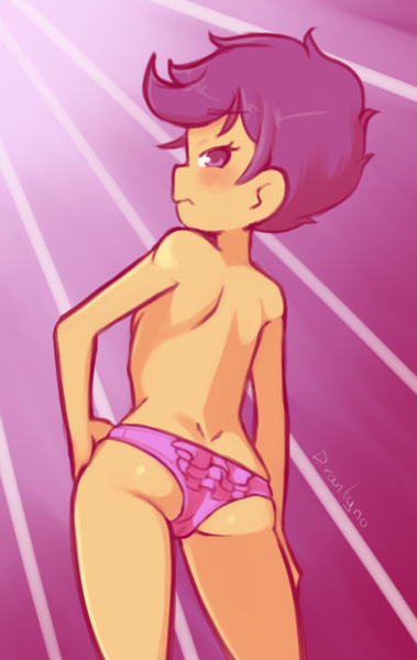 Size: 1137x1802 | Tagged: questionable, artist:drantyno, banned from derpibooru, scootaloo, human, equestria girls, butt, cameltoe, child, clothes, female, humanized, image, lingerie, lolicon, panties, partial nudity, png, scootabutt, topless, underage, underwear, young