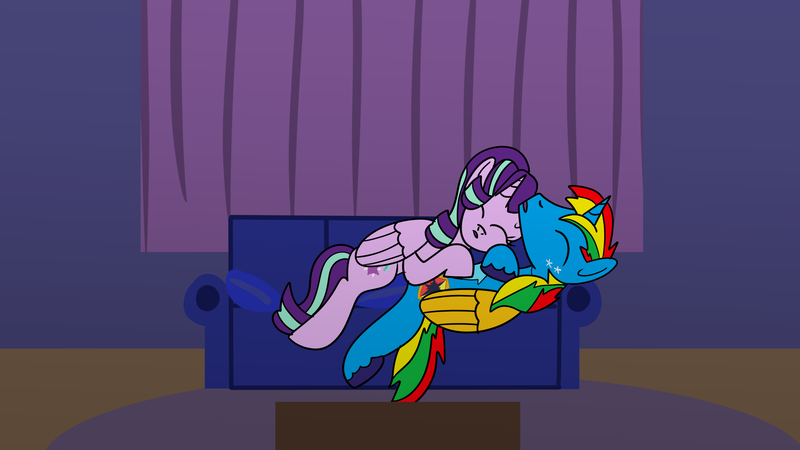 Size: 1920x1080 | Tagged: safe, artist:platinumdrop, derpibooru import, starlight glimmer, oc, oc:shield wing, alicorn, alicornified, couch, image, png, race swap, request, shipping, sleeping, starlicorn, xk-class end-of-the-world scenario