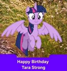 Size: 945x1004 | Tagged: safe, derpibooru import, twilight sparkle, twilight sparkle (alicorn), alicorn, pony, cute, flying, happy birthday, image, png, pretty, tara strong, twiabetes, twilight sparkle is best facemaker