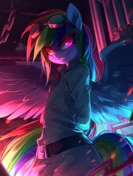 Size: 928x1232 | Tagged: safe, ai content, derpibooru import, machine learning generated, rainbow dash, anthro, fanfic:rainbow factory, clothes, fanfic art, image, png, uniform