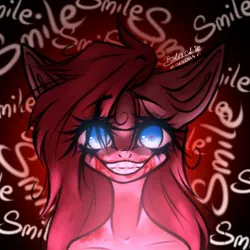 Size: 1080x1080 | Tagged: semi-grimdark, artist:black__dash_, derpibooru import, pinkie pie, earth pony, pony, fanfic:cupcakes, blood, blood on face, date (time), evil grin, eye clipping through hair, fanfic art, female, g4, glow, glowing eyes, grin, image, insanity, jpeg, looking at you, mare, pinkamena diane pie, signature, smiling, solo, text