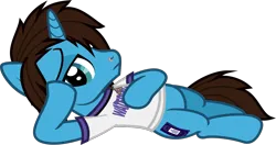 Size: 1398x740 | Tagged: safe, artist:lightningbolt, derpibooru import, ponified, pony, unicorn, .svg available, clothes, derpibooru exclusive, draw me like one of your french girls, frown, geoff wigington, horn, image, jewelry, lidded eyes, looking at you, lying down, male, necklace, nose piercing, piercing, png, shirt, show accurate, side, simple background, solo, stallion, t-shirt, transparent background, vector, waterparks