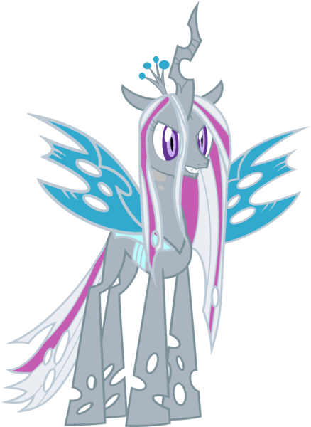 Size: 1823x2499 | Tagged: artist needed, safe, anonymous artist, derpibooru import, queen chrysalis, silver spoon, changeling, changeling queen, crown, female, fusion, fusion:queen chrysalis, fusion:silver spoon, grin, image, jewelry, png, recolor, regalia, smiling, spread wings, wings
