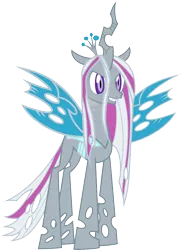 Size: 1823x2499 | Tagged: artist needed, safe, anonymous artist, derpibooru import, queen chrysalis, silver spoon, changeling, changeling queen, crown, female, fusion, fusion:queen chrysalis, fusion:silver spoon, grin, image, jewelry, png, recolor, regalia, smiling, spread wings, wings