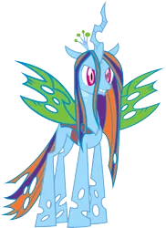 Size: 1823x2499 | Tagged: artist needed, safe, anonymous artist, derpibooru import, queen chrysalis, rainbow dash, changeling, changeling queen, crown, female, fusion, fusion:queen chrysalis, fusion:rainbow dash, grin, image, jewelry, png, recolor, regalia, smiling, spread wings, wings