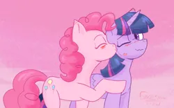 Size: 3824x2384 | Tagged: safe, artist:drfoxweyman, derpibooru import, pinkie pie, twilight sparkle, twilight sparkle (alicorn), alicorn, earth pony, pony, cute, female, image, kissing, lesbian, png, shipping, twinkie