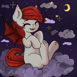 Size: 2400x2400 | Tagged: artist needed, oc name needed, source needed, safe, derpibooru import, oc, bat pony, pony, commission, cute, cute little fangs, fangs, happy, image, moon, png, solo, stars, ych result