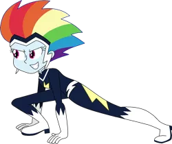 Size: 1024x860 | Tagged: safe, artist:rarity525, derpibooru import, rainbow dash, zapp, human, equestria girls, action pose, clothes, evil smirk, female, grin, humanized, image, png, power ponies, smiling, smirk, solo, solo female