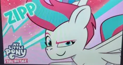 Size: 2345x1244 | Tagged: safe, derpibooru import, screencap, zipp storm, pegasus, pony, g5, my little pony: tell your tale, eyebrows, image, jpeg, logo, photo, picture of a screen, raised eyebrow