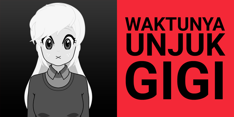 Size: 1200x600 | Tagged: safe, artist:ardoplasma41, derpibooru import, applejack, human, equestria girls, black and white, grayscale, humanized, image, indonesia, indonesian, kisekae, monochrome, parody, png, red background, roboto, simple background, split screen, text, toothless, two sides