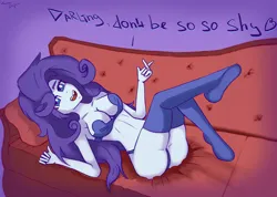 Size: 5118x3636 | Tagged: suggestive, artist:toxinagraphica, derpibooru import, rarity, human, equestria girls, big breasts, bra, breasts, busty rarity, clothes, fainting couch, female, image, lingerie, lying down, png, sexy, socks, solo, talking, thigh highs, underwear
