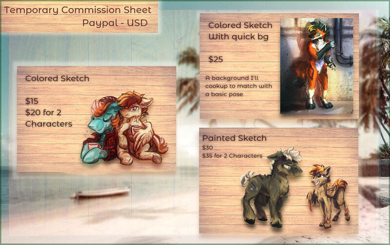Size: 1024x645 | Tagged: safe, artist:tiothebeetle, derpibooru import, oc, oc:damascus cut'n dry, oc:tio's ponysona, unofficial characters only, anthro, earth pony, pegasus, pony, series:the island transition, advertisement, anthro oc, commission info, furry, furry oc, image, jpeg, simple background, transgender, transgender oc