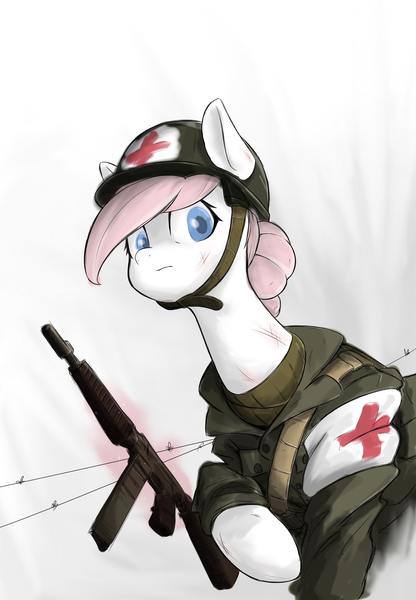 Size: 1997x2878 | Tagged: safe, artist:cirtierest, derpibooru import, nurse redheart, earth pony, pony, clothes, female, g4, gun, image, looking at you, png, solo, weapon