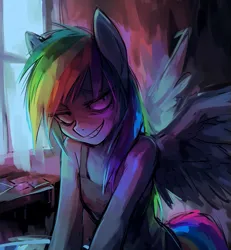 Size: 917x993 | Tagged: safe, ai content, derpibooru import, machine learning generated, prompter:ashura54290, rainbow dash, anthro, fanfic:rainbow factory, clothes, fanfic art, image, png, rainbow factory dash