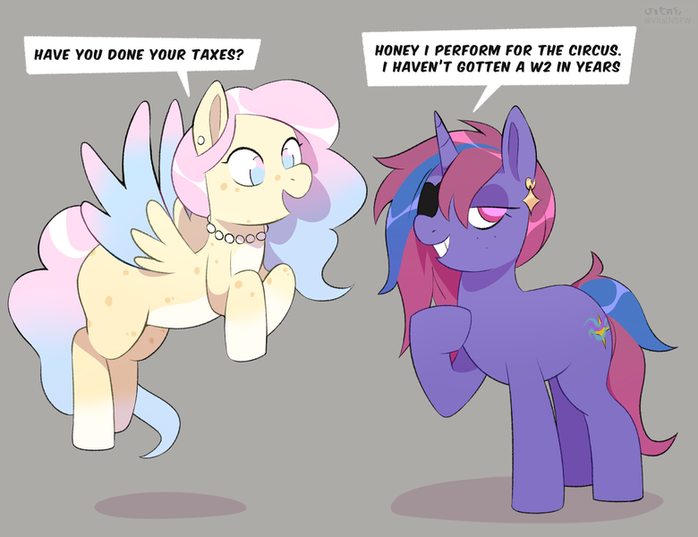 Size: 5200x4000 | Tagged: safe, artist:vital, derpibooru import, oc, pegasus, unicorn, commission, dialogue, duo, image, png, simple background, tax evasion