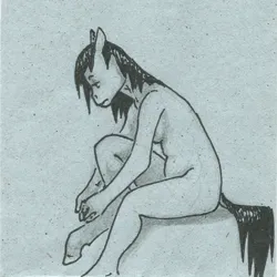 Size: 697x696 | Tagged: suggestive, artist:adeptus-monitus, derpibooru import, oc, unofficial characters only, anthro, image, jpeg, monochrome, nudity, solo, traditional art