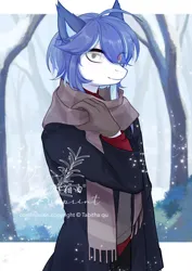 Size: 2480x3508 | Tagged: safe, artist:tabithaqu, derpibooru import, oc, anthro, clothes, heterochromia, image, jpeg, scarf, solo