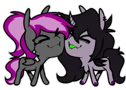 Size: 790x570 | Tagged: safe, artist:woofpoods, derpibooru import, oc, oc:bitwise operator, oc:strobestress, unofficial characters only, bat pony, cyborg, cyborg pony, pony, unicorn, bat pony oc, bat wings, best friends, chest fluff, female, horn, image, mare, png, purple hair, simple background, transparent background, unicorn oc, wings