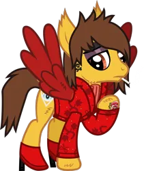 Size: 1032x1221 | Tagged: safe, artist:lightningbolt, derpibooru import, ponified, pegasus, pony, .svg available, alex gaskarth, all time low, butt fluff, cheek fluff, cigarette, clothes, derpibooru exclusive, dyed wings, ear fluff, eyeliner, eyeshadow, frown, hair over one eye, high heels, hoof fluff, image, looking at you, makeup, male, png, raised hoof, shirt, shoes, show accurate, simple background, smoking, solo, spread wings, stallion, standing, suit jacket, tail, tail feathers, tattoo, transparent background, undershirt, vector, wing fluff, wings