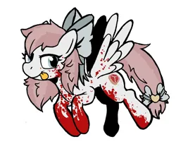 Size: 900x734 | Tagged: semi-grimdark, artist:st0n3yp0n13, oc, oc:mincer hoof, unofficial characters only, pegasus, pony, :p, bedroom eyes, blood, bow, cutie mark, female, flying, image, mare, messy mane, messy tail, misleading thumbnail, pegasus oc, png, simple background, spread wings, tail, tail bow, tongue out, white background, wings