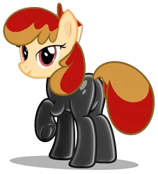 Size: 1163x1280 | Tagged: source needed, suggestive, artist:applec1234, oc, oc:flan pone, unofficial characters only, pony, female, image, latex, latex suit, looking at you, looking back, looking back at you, mare, png, raised leg, show accurate, simple background, transparent background, underhoof