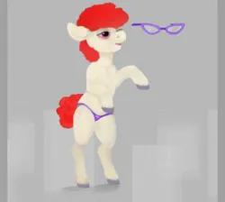 Size: 1000x896 | Tagged: suggestive, artist:ptg, derpibooru import, twist, earth pony, pony, bipedal, clothes, female, filly, foal, g4, glasses, image, lidded eyes, open mouth, open smile, panties, png, rearing, smiling, tail, underwear, unshorn fetlocks