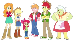 Size: 10000x5536 | Tagged: safe, artist:octosquish7260, derpibooru import, apple bloom, applejack, big macintosh, bright mac, granny smith, pear butter, equestria girls, apple family, clothes, female, g4, image, male, pants, png, shoes, simple background, transparent background