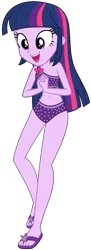 Size: 1070x2947 | Tagged: safe, artist:alandssparkle, artist:fireluigi29, derpibooru import, twilight sparkle, twilight sparkle (alicorn), alicorn, human, equestria girls, belly button, bikini, clothes, g4, image, midriff, png, sandals, simple background, solo, swimsuit, transparent background, vector