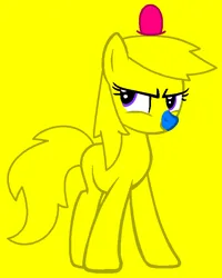 Size: 625x780 | Tagged: safe, artist:kingbases, artist:spitfirethepegasusfan39, ponerpics import, ponified, earth pony, pony, adult blank flank, base used, blank flank, blue nose, clothes, g4, hat, image, male, mischief, mischievous, mr. men, mr. men little miss, mr. mischief, narrowed eyes, png, simple background, solo, stallion, yellow background