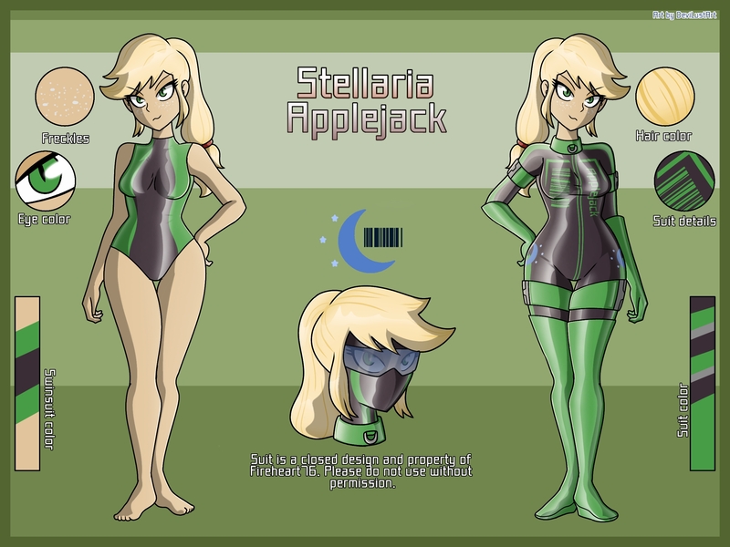 Size: 2500x1875 | Tagged: safe, artist:devillustart, derpibooru import, applejack, oc, oc:applejack(prisoners of the moon), human, equestria girls, clothes, fireheart76's latex suit design, gloves, humanized, humanized oc, image, jpeg, latex, latex boots, latex gloves, latex leotard, latex suit, prisoners of the moon, reference sheet, rubber, rubber gloves, rubber suit