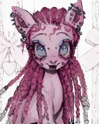 Size: 1636x2048 | Tagged: safe, artist:p0nyplanet, derpibooru import, pinkie pie, earth pony, pony, alternate hairstyle, braid, cornrows, ear piercing, eyeshadow, image, jpeg, makeup, nose piercing, piercing, solo