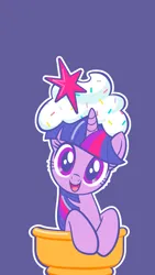Size: 5625x10000 | Tagged: safe, edit, editor:anonymous, official, twilight sparkle, ponified, food pony, original species, pony, unicorn, cute, female, food, g4, happy, ice cream, ice cream cone, image, looking at you, mare, open mouth, open smile, phone wallpaper, png, purple, simple background, smiling, smiling at you, solo, sprinkles, twiabetes, unicorn twilight, wingless, wingless edit