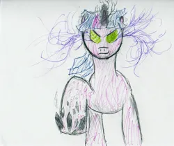 Size: 2814x2377 | Tagged: safe, artist:mrfreyaday, derpibooru import, twilight sparkle, pony, unicorn, corrupted, corrupted twilight sparkle, crystal, dark crystal, dark magic, front view, glow, glowing eyes, glowing horn, horn, image, jpeg, magic, mind control, possessed twilight, possessed twilight sparkle, raised hoof, simple background, sketch, solo, sombra eyes, sombrafied, traditional art, unicorn twilight, white background