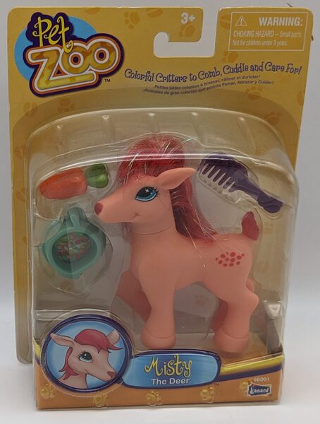 Size: 1935x2560 | Tagged: safe, derpibooru import, deer, bootleg, carrot, comb, female, food, image, jpeg, lanard, lanard pet zoo, misty the deer, name, packaging, photo, smiling, solo, text, toy