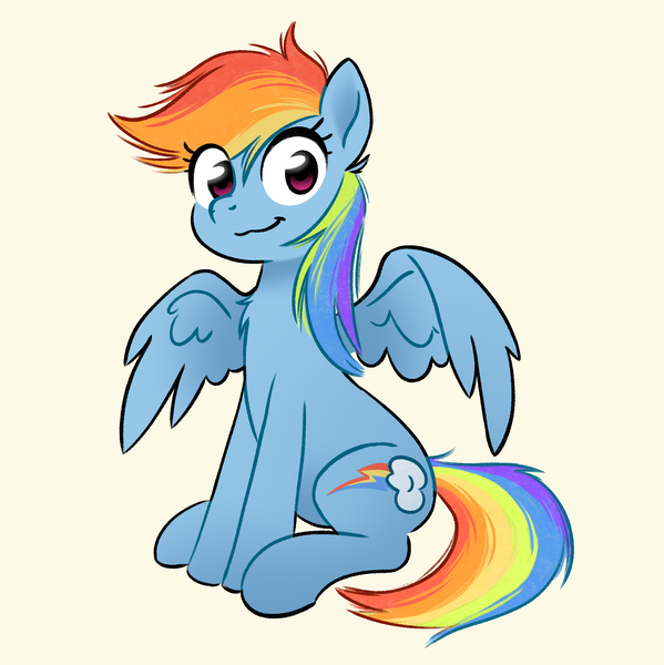 Size: 1936x1938 | Tagged: safe, artist:notfocks, derpibooru import, rainbow dash, pegasus, pony, female, g4, image, looking at you, mare, partially open wings, png, simple background, sitting, smiling, smiling at you, solo, wings, yellow background