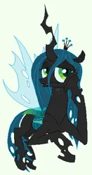 Size: 287x548 | Tagged: safe, artist:kleyime, ponerpics import, queen chrysalis, changeling, changeling queen, crown, female, green background, image, jewelry, looking at you, ms paint, png, prone, queen chrysalis is not amused, regalia, simple background, solo, unamused