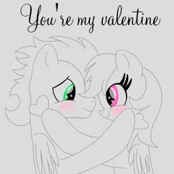 Size: 1400x1400 | Tagged: safe, artist:mrsdashskies, derpibooru import, rainbow dash, soarin', pegasus, pony, blushing, female, holiday, image, looking at each other, looking at someone, male, mare, png, shipping, sketch, smiling, smiling at each other, soarindash, stallion, straight, valentine's day, valentine's day card