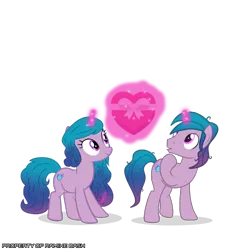 Size: 3600x3600 | Tagged: safe, artist:ramixe dash, derpibooru import, izzy moonbow, pony, unicorn, g5, duo, female, g4, g5 to g4, generation leap, heart, image, isaac crestie, male, mare, png, r63 paradox, rule 63, self paradox, self ponidox, simple background, stallion, transparent background