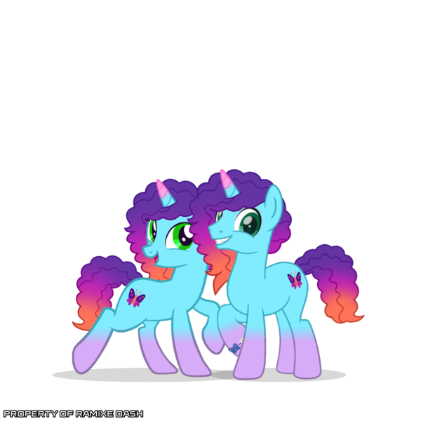 Size: 3600x3600 | Tagged: safe, artist:ramixe dash, derpibooru import, pony, unicorn, g5, dew daybreak, duo, female, g4, g5 to g4, generation leap, image, male, mare, misty brightdawn, png, r63 paradox, rebirth misty, rule 63, self paradox, self ponidox, simple background, stallion, transparent background