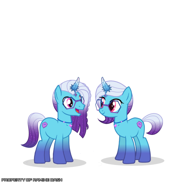 Size: 3600x3600 | Tagged: safe, artist:ramixe dash, derpibooru import, pony, g5, auroricorn, comet (g5), duo, female, g4, g5 to g4, generation leap, glasses, image, male, mare, png, r63 paradox, rule 63, self paradox, self ponidox, simple background, stallion, startails, transparent background