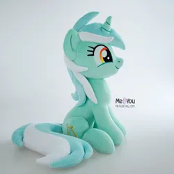 Size: 1600x1601 | Tagged: safe, artist:meplushyou, derpibooru import, lyra heartstrings, pony, unicorn, female, g4, image, irl, jpeg, photo, plushie, simple background, sitting, solo, white background