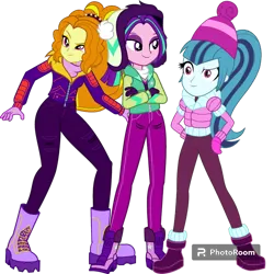Size: 894x894 | Tagged: safe, artist:cutler1228, derpibooru import, adagio dazzle, aria blaze, sonata dusk, equestria girls, clothes, female, image, png, the dazzlings, trio, trio female, winter clothes, winter coat, winter outfit