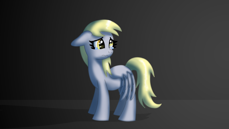 Size: 1920x1080 | Tagged: safe, artist:platinumdrop, derpibooru import, derpy hooves, pegasus, pony, black background, commission, crying, floppy ears, g4, gradient background, image, looking back, png, sad, sad pony, scrunchy face, simple background, solo, tears of sadness, wings, wings down