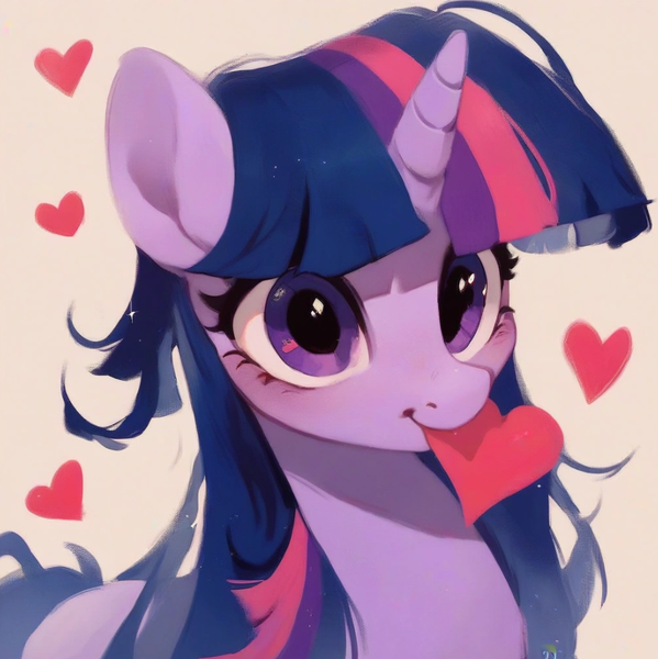 Size: 922x923 | Tagged: safe, ai content, derpibooru import, machine learning assisted, machine learning generated, stable diffusion, twilight sparkle, pony, unicorn, big eyes, blue hair, blue mane, blushing, cute, detailed hair, g4, generator:purplesmart.ai, heart, hearts and hooves day, image, looking at you, png, prompter:saltyvity, purple eyes, simple background, smiley face, smiling, smiling at you, solo